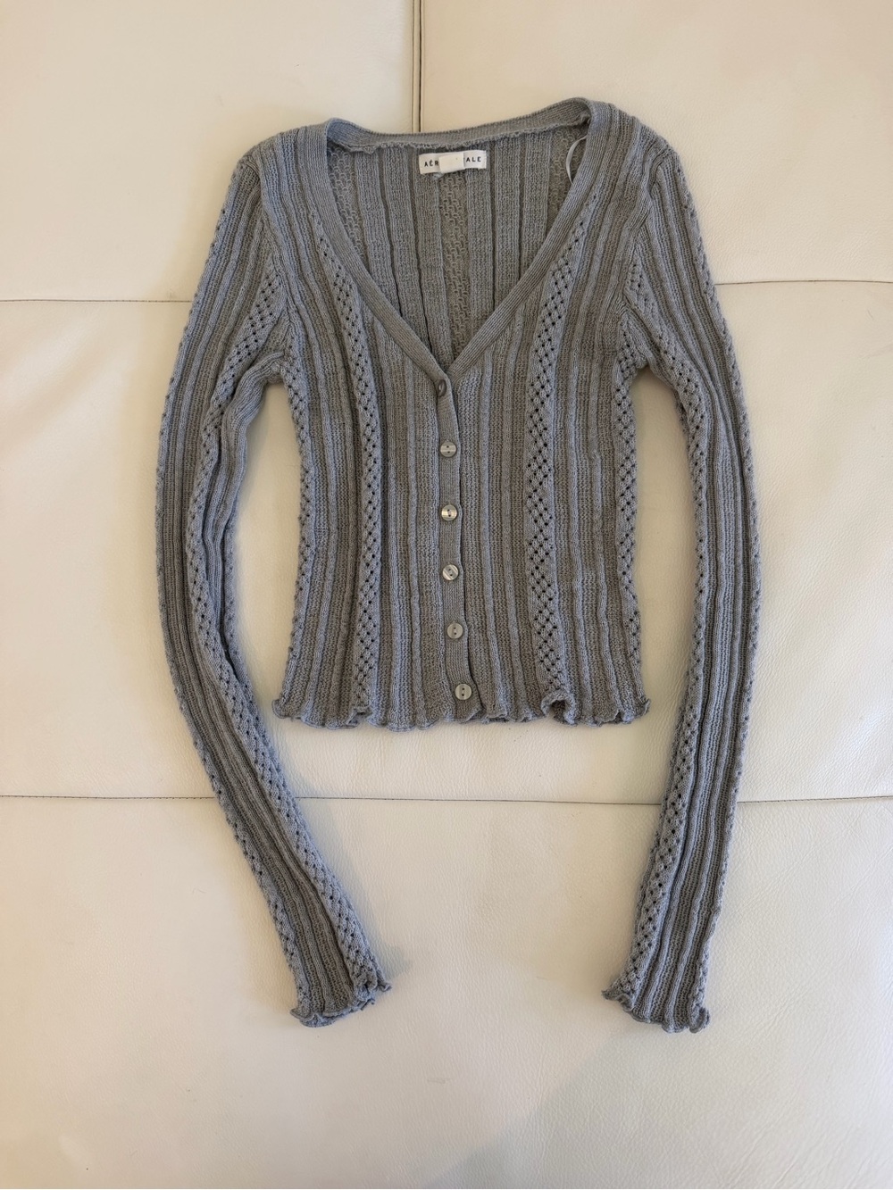 Aeropostale Gray Ribbed V-Neck Cropped Button Long Sleeve